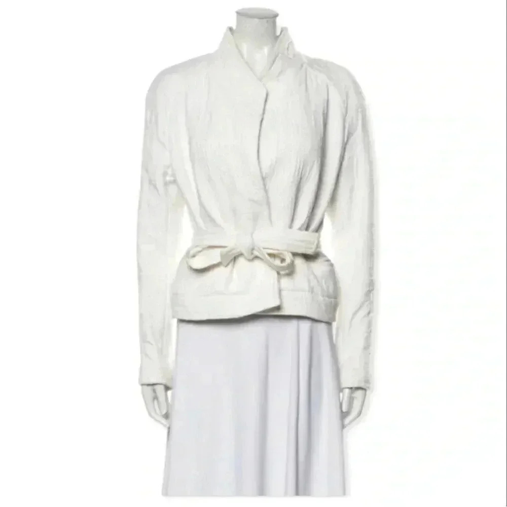 IRO Hawaispe White Cotton Jacquard Belted Jacket size 38